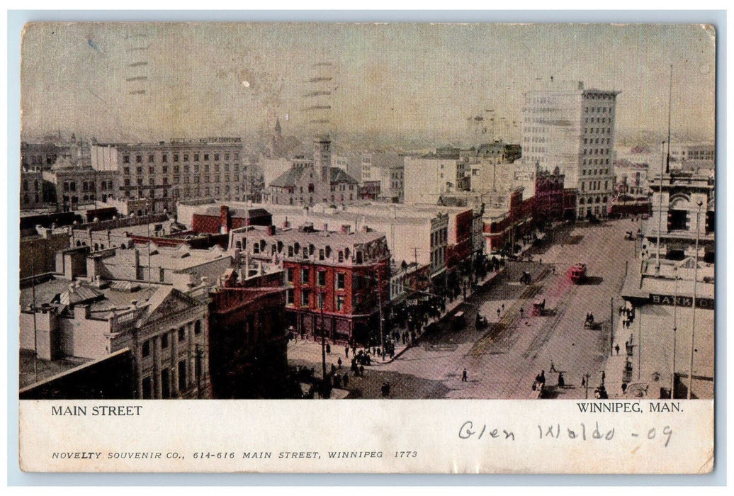 1909 Air View Main Street Winnipeg Manitoba Canada Novelty Souvenir Co. Postcard