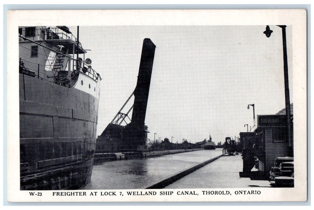 c1950's Freighter at Lock 7 Welland Ship Canal Thorold Ontario Canada Postcard