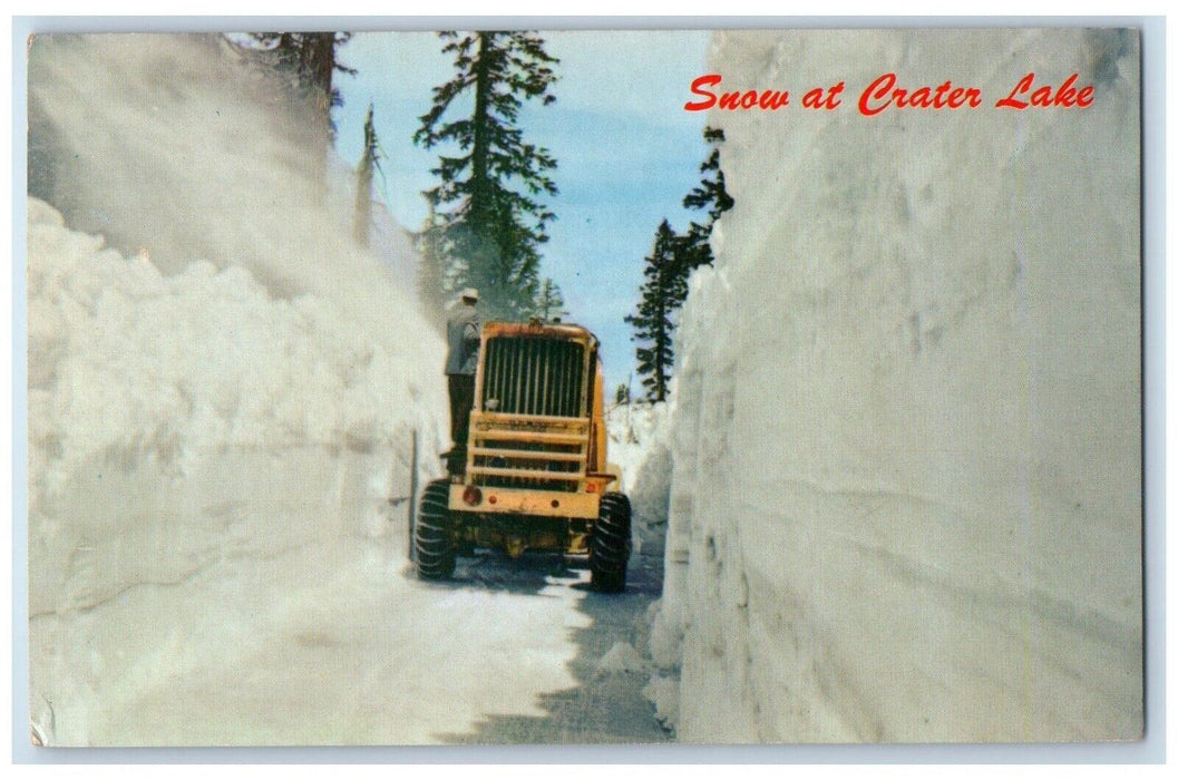 1960 Snow Crater Lake Clearing Road Snow Ski Plowing Crater Lake Oregon Postcard
