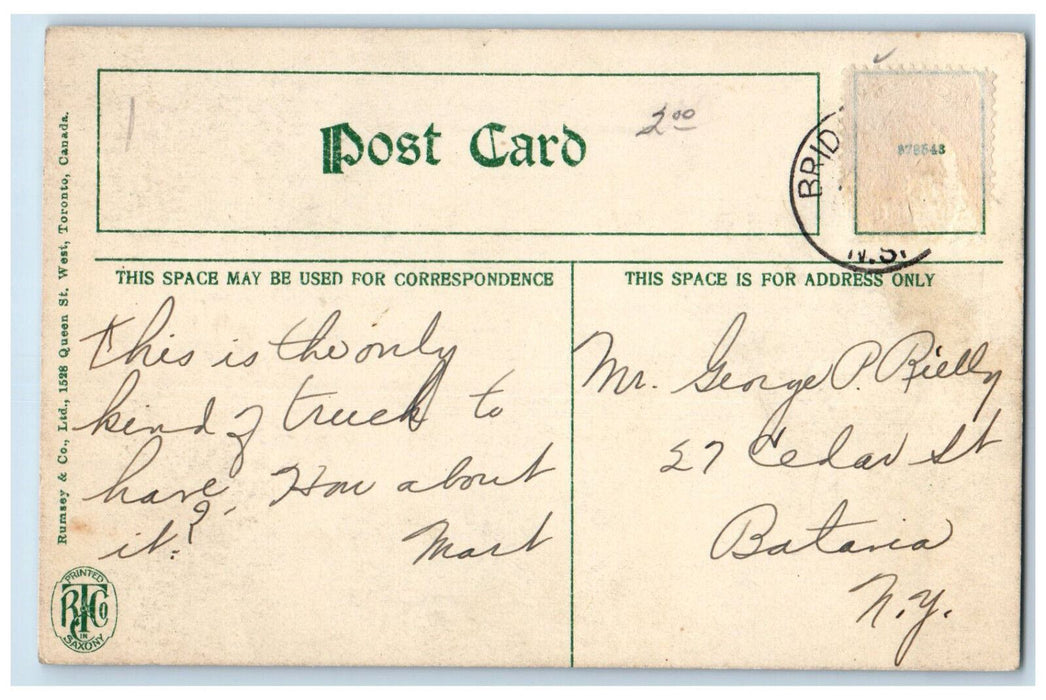 c1910 Four Men Riding Oxomobile Bridgewater Nova Scotia Canada Postcard