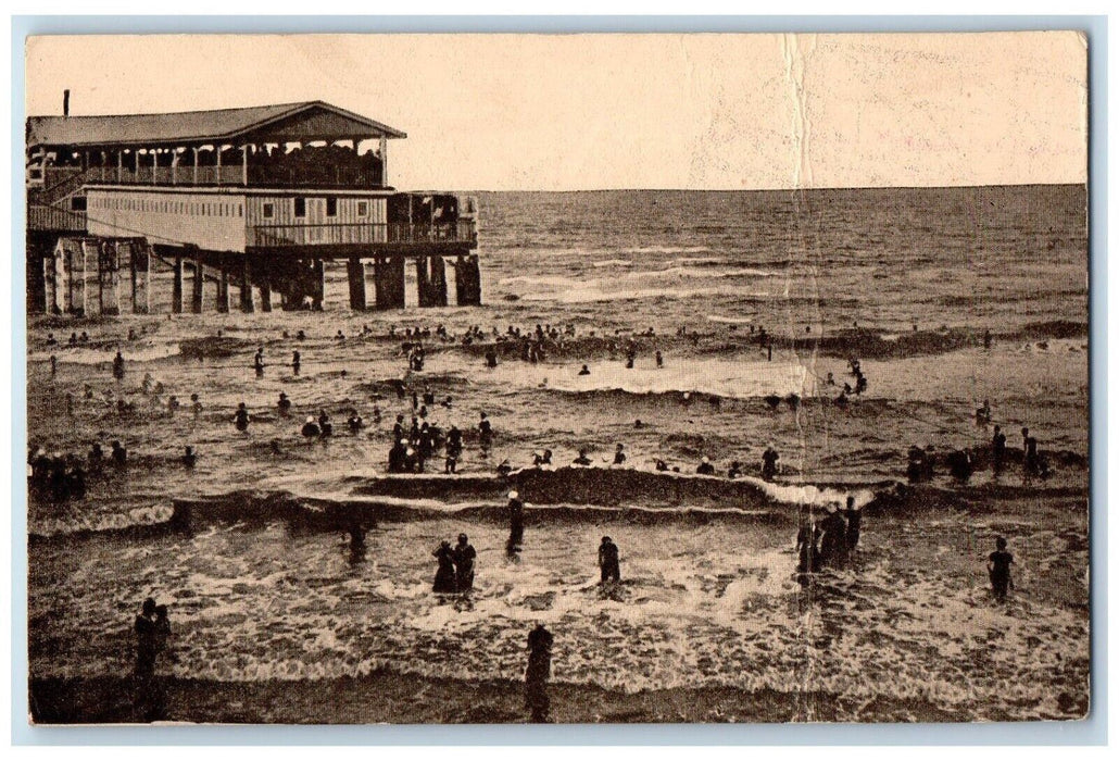 c1910's Bathing In The Gulf Pavilion Galveston Texas TX, Fred Harvey Postcard