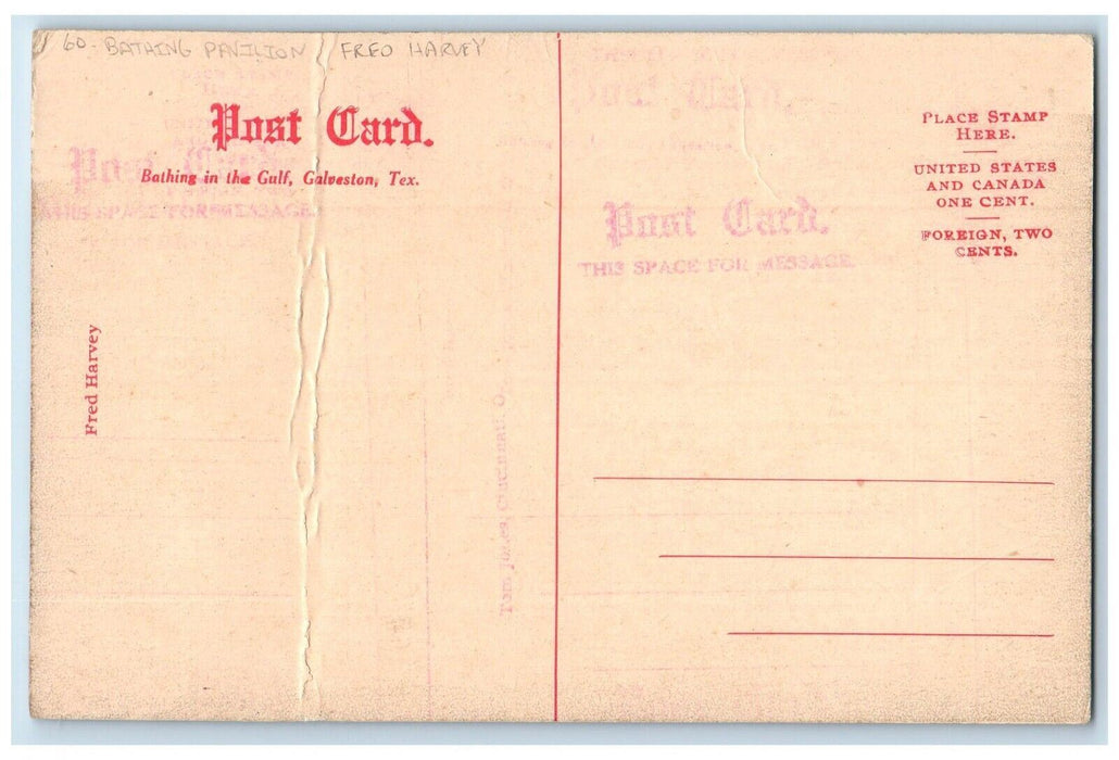 c1910's Bathing In The Gulf Pavilion Galveston Texas TX, Fred Harvey Postcard
