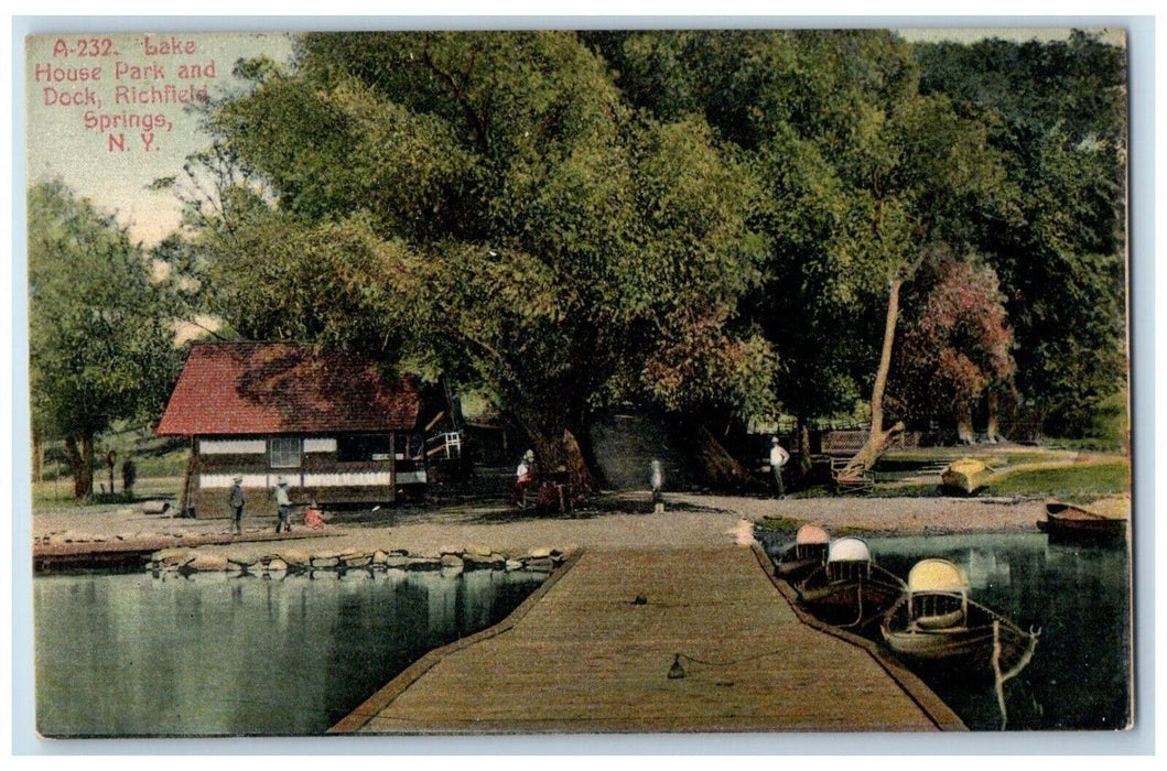 1909 Lake House Park And Dock Boat Richfield Springs New York NY Posted Postcard