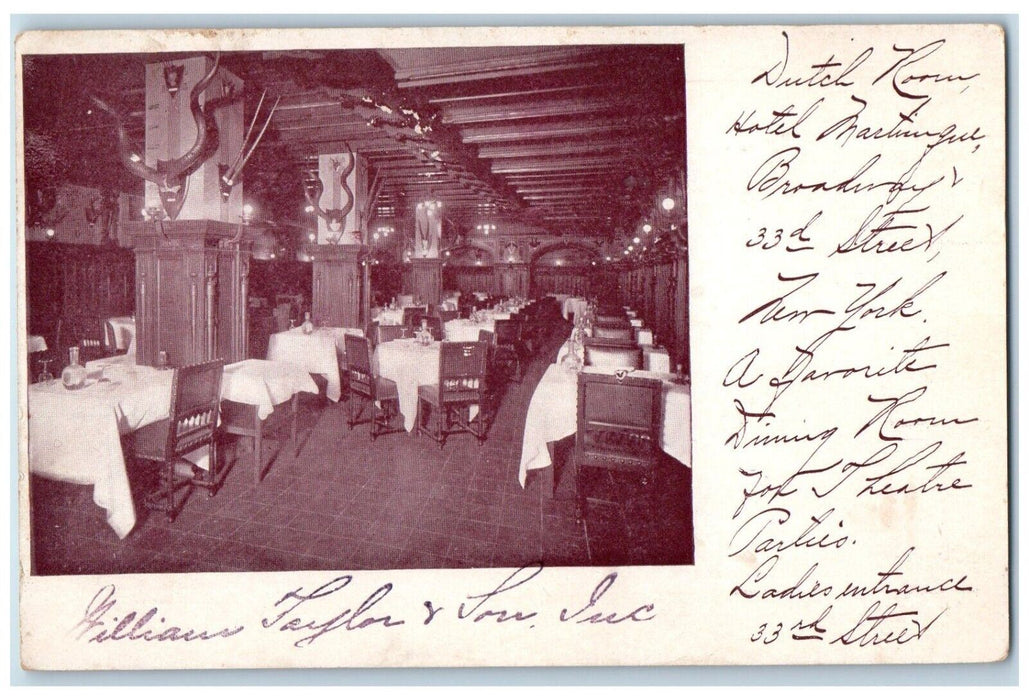 1907 Dutch Room Restaurant Hotel Martinique New York City NY Antique Postcard