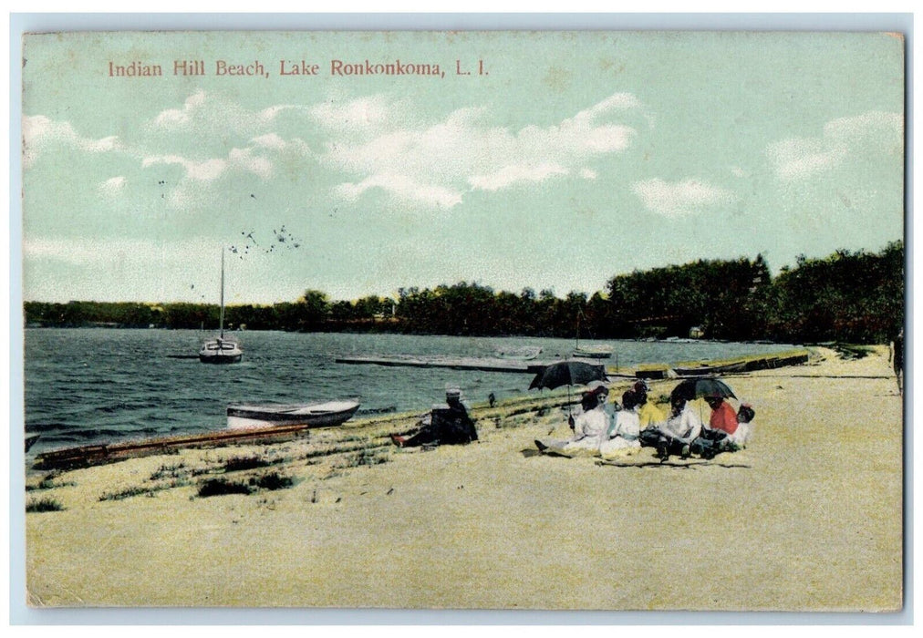 1909 Indian Hill Beach Lake Ronkonkoma Long Island New York NY Antique Postcard