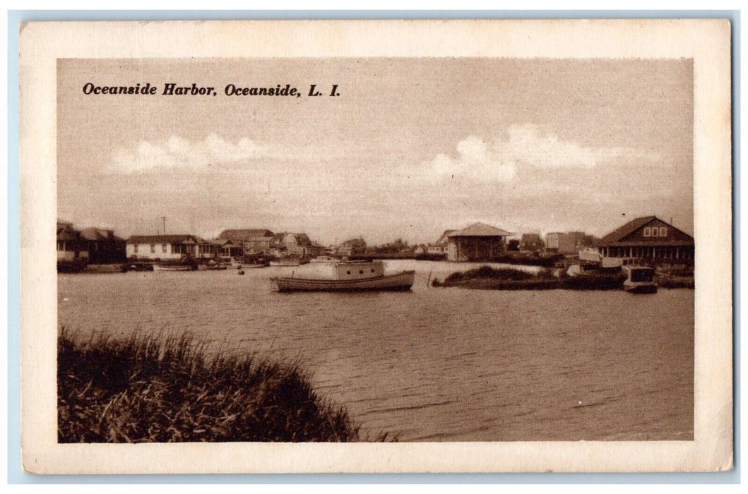 c1910's Oceanside Harbor Boat Houses View Oceanside Long Island NY Postcard