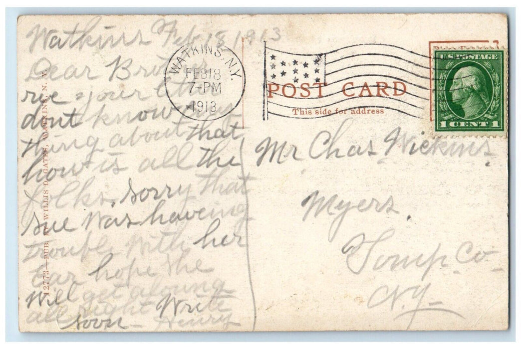 1913 Residence Of C. M. Woodward Decatur Street Watkins New York NY Postcard