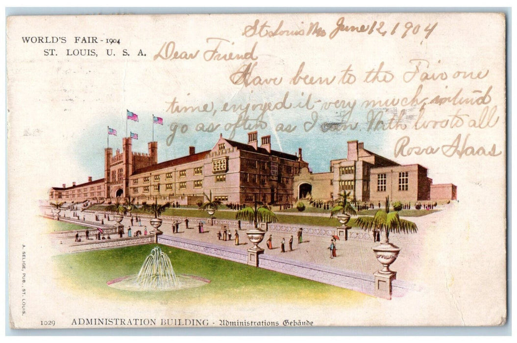 1904 Administration Building Fountain World's Fair St. Louis MO Postcard