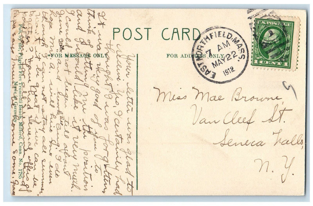 1912 Main Street East Northfield Massachusetts MA Antique Posted Postcard