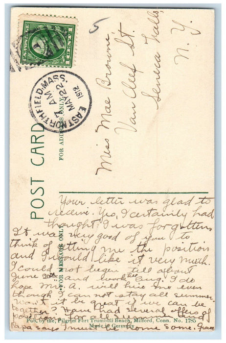 1912 Main Street East Northfield Massachusetts MA Antique Posted Postcard