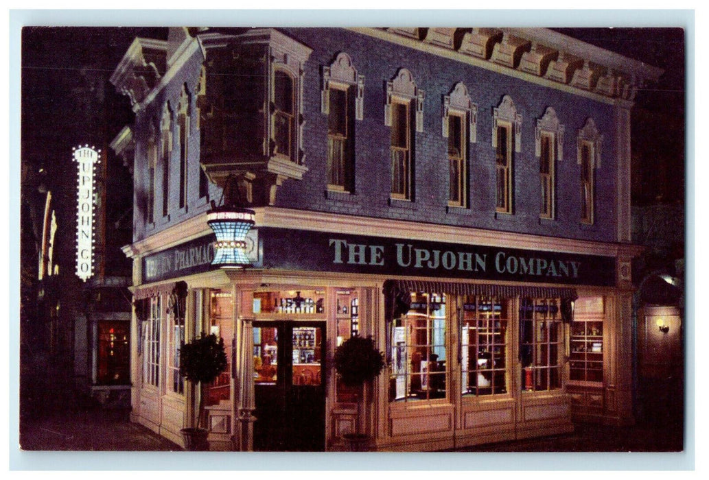 The Upjohn Company Drugstore at Night, Kalamazoo Michigan MI Postcard