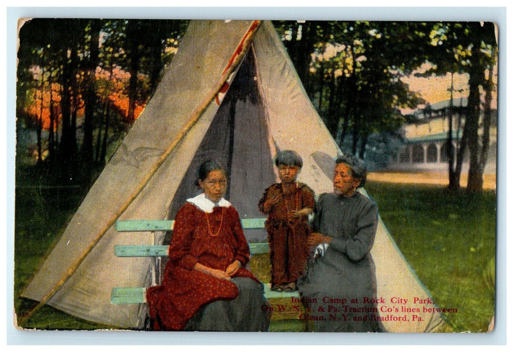 c1910 Scene of Tribe in Indian Camp at Rock City Park Between NY and PA Postcard