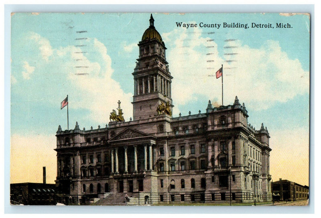 1913 Wayne County Building, Detroit Michigan MI Posted Antique Postcard