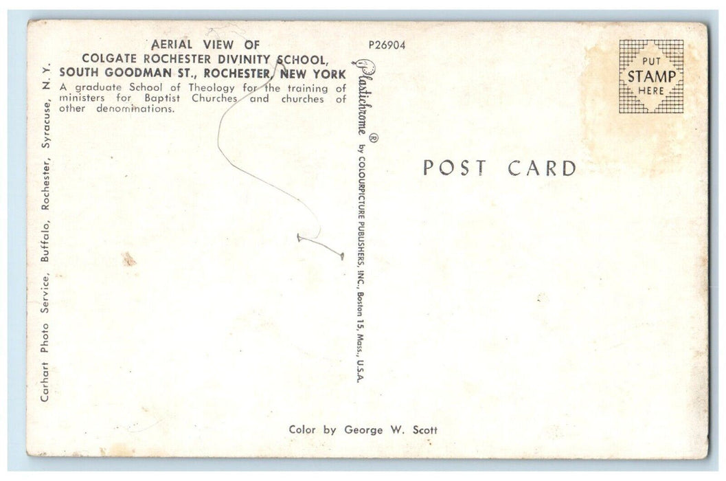 c1950's Aerial View Of Colgate Rochester Divinity School Rochester NY Postcard