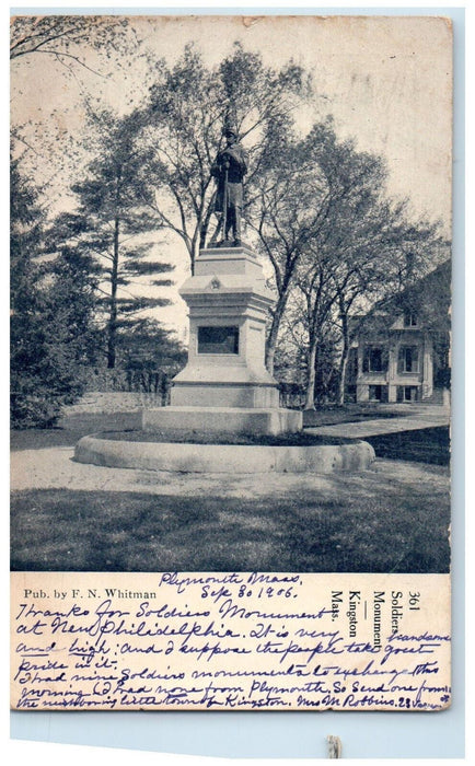 1906 Soldier's Monument Kingston Massachusetts MA Posted Antique Postcard