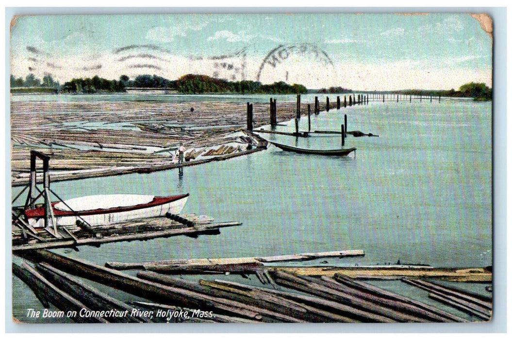 1909 The Boom on Connecticut River Holyoke Massachusetts MA Posted Postcard