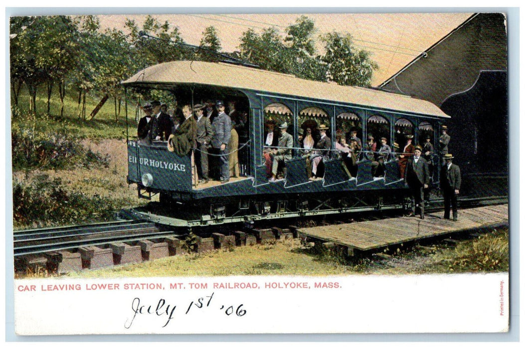 1906 Car Leaving Lower Station Mt. Tom Railroad Holyoke MA Unposted Postcard