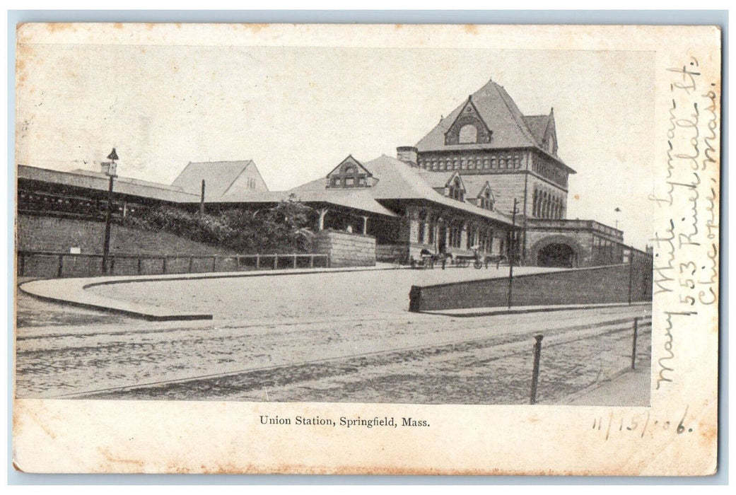 1906 Union Station Springfield Massachusetts MA Chicopee MA Postcard