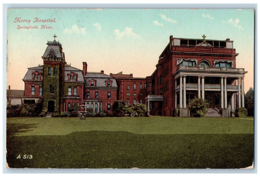 1912 Mercy Hospital Springfield Massachusetts MA Antique Posted Postcard