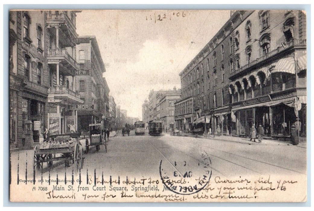 1906 Gilmore Trolley Car Main Street Springfield Massachusetts MA Postcard