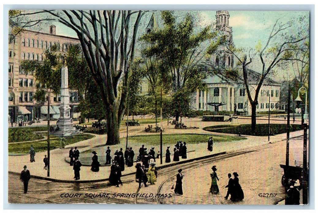 c1910 Court Square Springfield Massachusetts MA Antique Unposted Postcard
