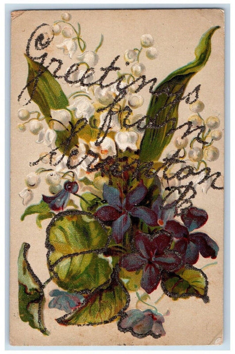 1900 Greetings From Scranton Glitter Flower Leaf Pennsylvania Vintage Postcard