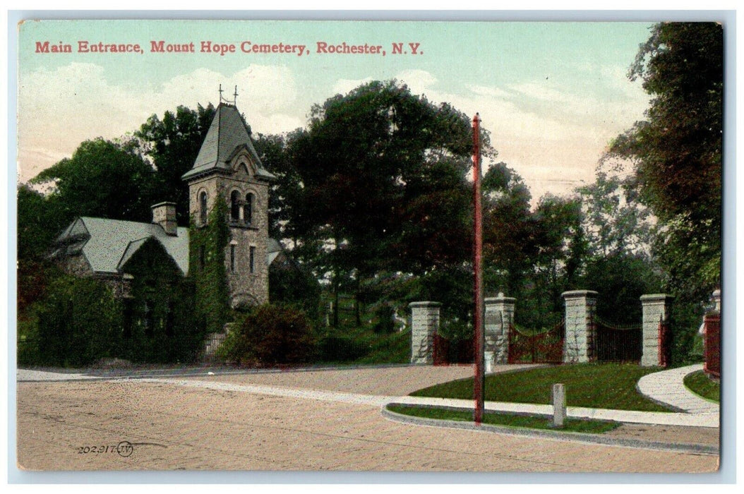 1909 Main Entrance Mount Hope Cemetery Gate Rochester New York Souvenir Postcard