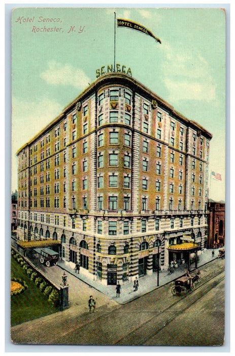 c1910 Hotel Seneca Horse Carriage Exterior Building Rochester New York Postcard