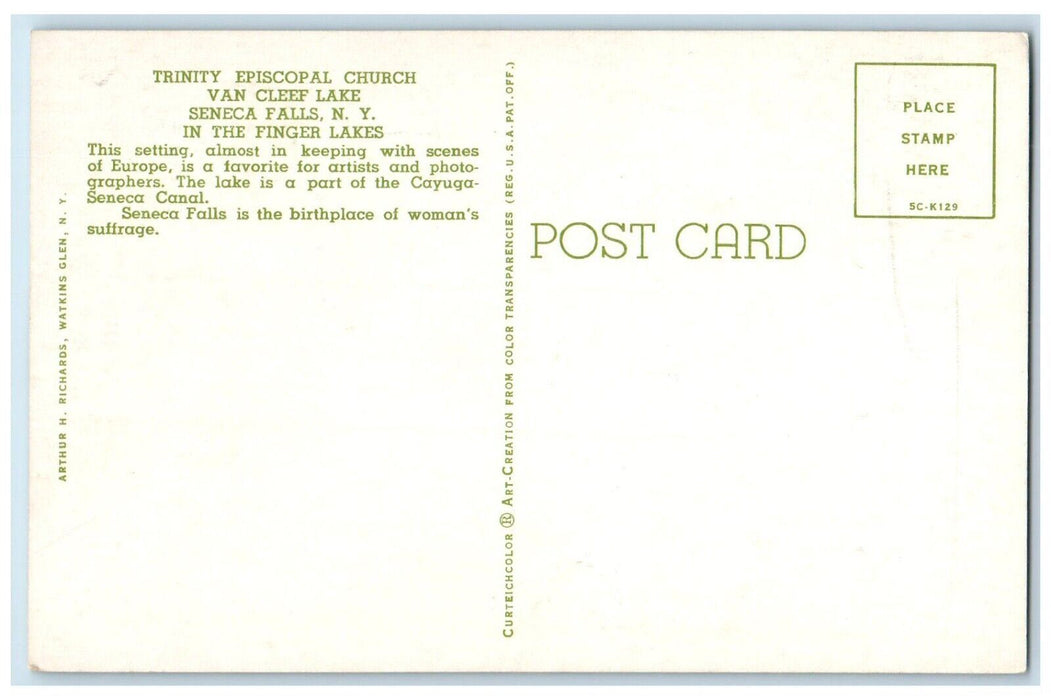 Trinity Episcopal Church Van Cleef Lake Seneca Falls New York NY Postcard