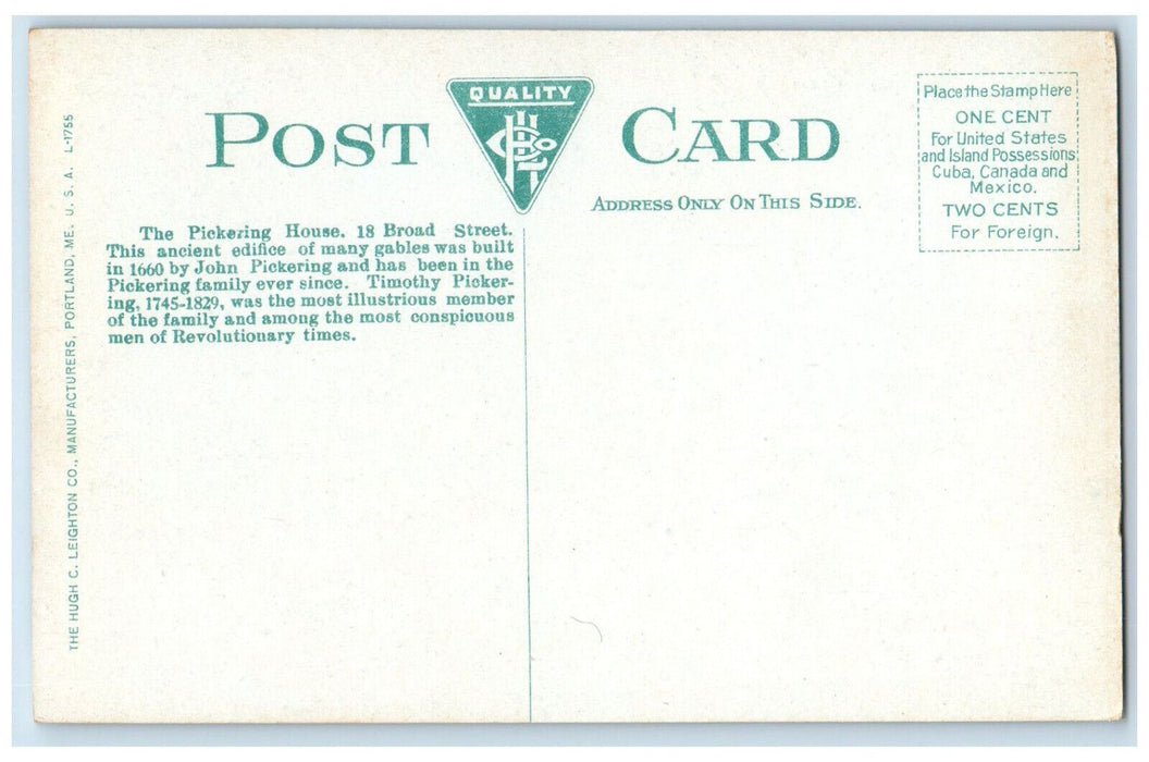 c1910 Pickering House Salem Massachusetts MA Antique Unposted Postcard