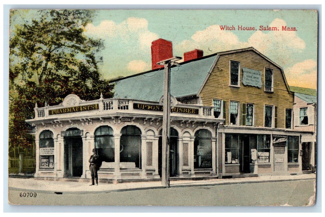 1914 Pharmacists Upton & Frisbee Witch House Salem Massachusetts MA Postcard