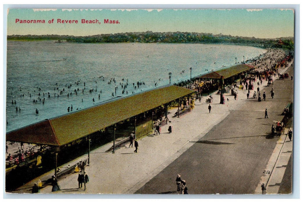 c1910 Crowd Scene Panorama of Revere Beach Massachusetts MA Antique Postcard