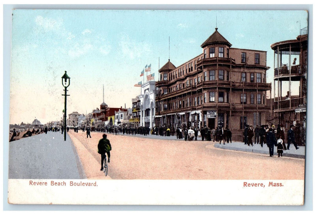 c1905 Biking Scene Revere Beach Boulevard Massachusetts MA Antique Postcard