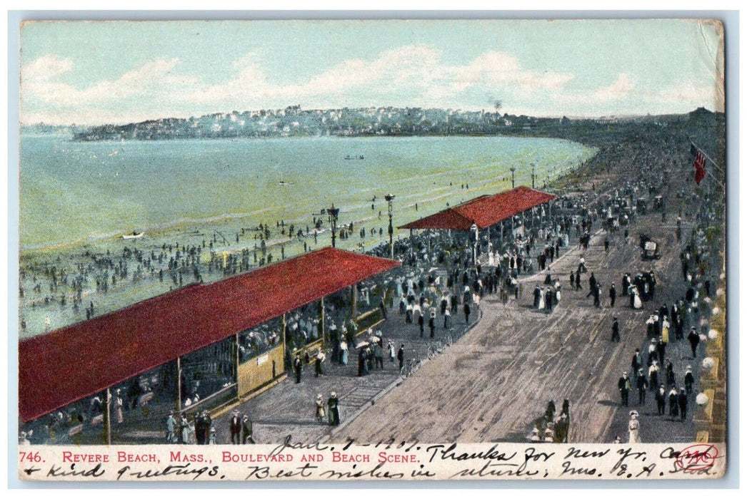 1907 Revere Beach Boulevard and Beach Scene Massachusetts MA Antique Postcard