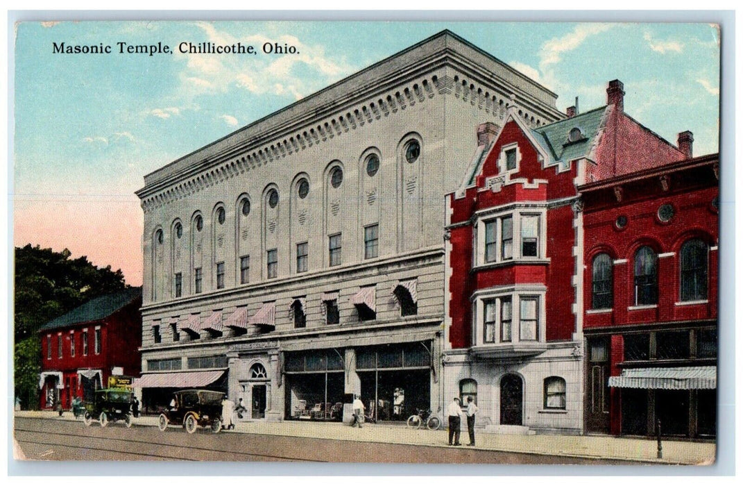 1913 Masonic Temple Exterior Building Classic Car Chillicothe Ohio OH Postcard