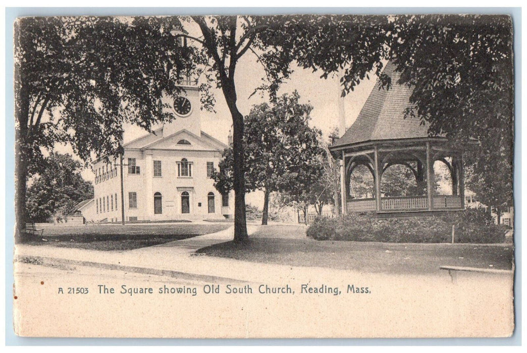 c1905 The Square Showing Old South Church Reading Massachusetts MA Postcard