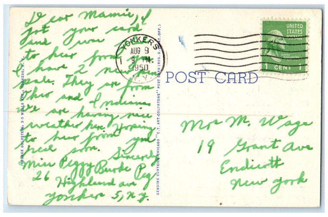 1950 Yonkers NY, Hudson River Majestic Palisades And Yonkers Ferry Postcard