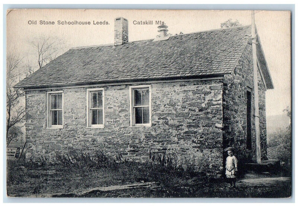 1909 Old Stone Schoolhouse Leeds Catskill Mountains New York NY Antique Postcard