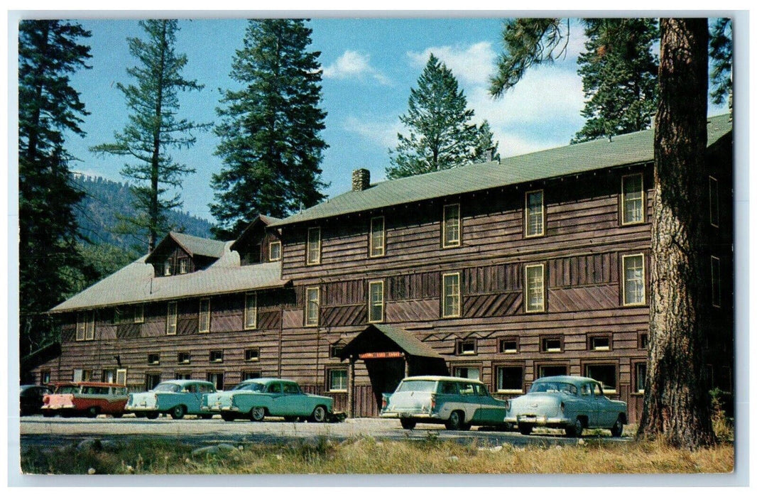 c1960 Wallowa Lake Lodge Classic Cars Exterior Wallowa Lake Oregon OR Postcard