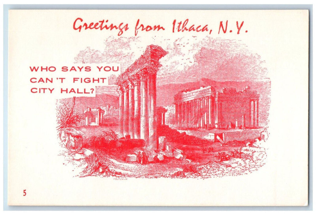1974 Who Says You Can't Fight City Hall Greetings from Ithaca NY Postcard