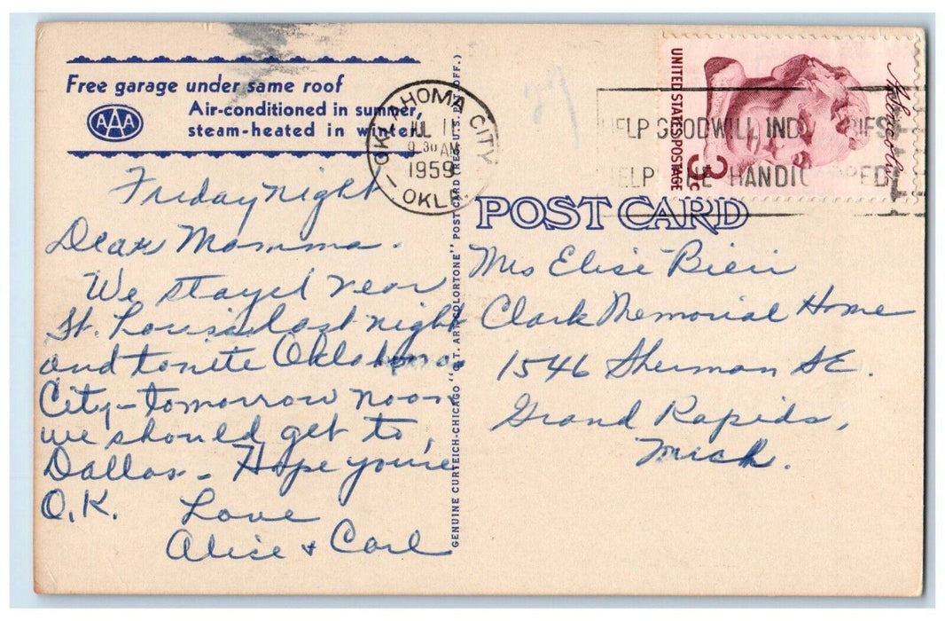 1959 Park O Tell Americas Finest Tourist Hotel Exterior Oklahoma City Postcard