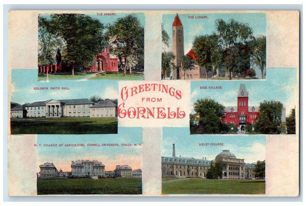 c1910 Greetings from Cornell Ithaca New York NY Antique Multiview Postcard