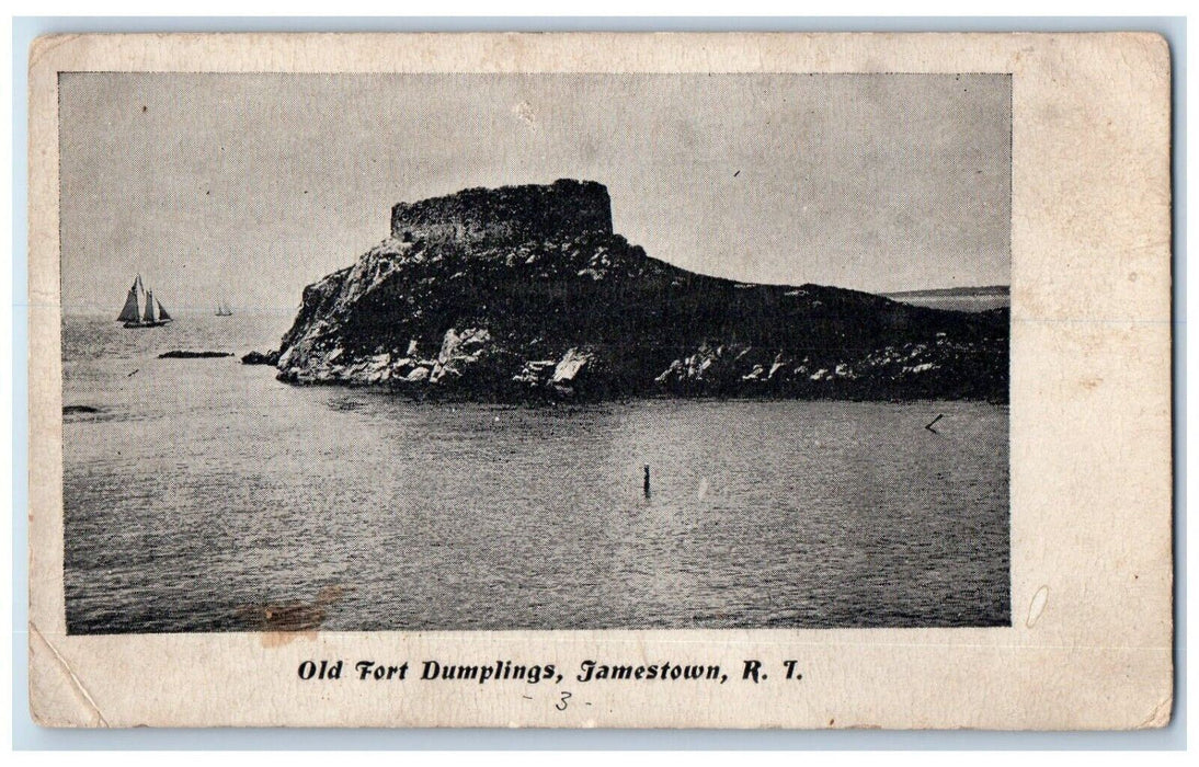 c1898 Old Fort Dumplings Island Cliff Sailboat Jamestown Rhode Island Postcard