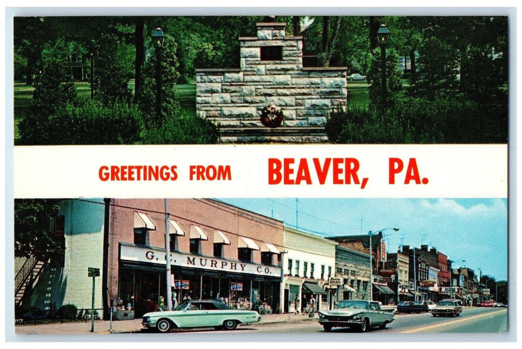 c1960 Greetings From Beaver World War II Memorial Main Pennsylvania PA Postcard