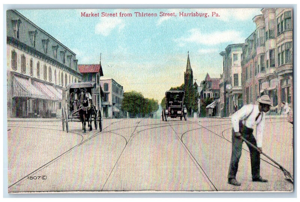 c1910 Market Street Thirteen Street Carriage Harrisburg Pennsylvania PA Postcard