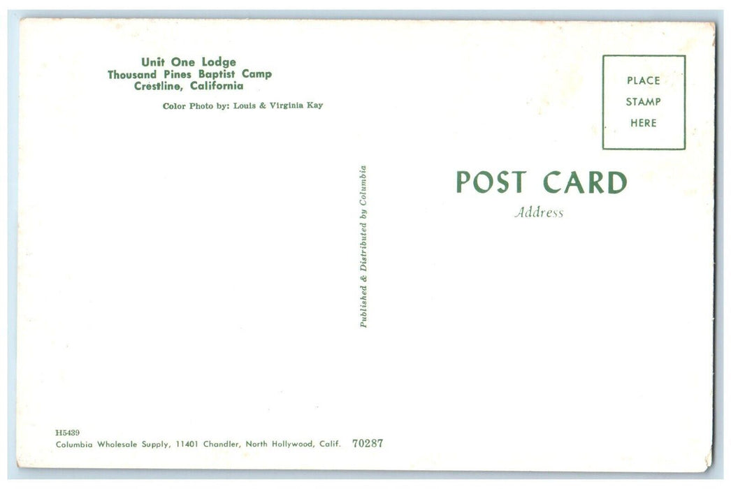 c1960 Unit One Lodge Thousand Pines Baptist Camp Crestline California Postcard