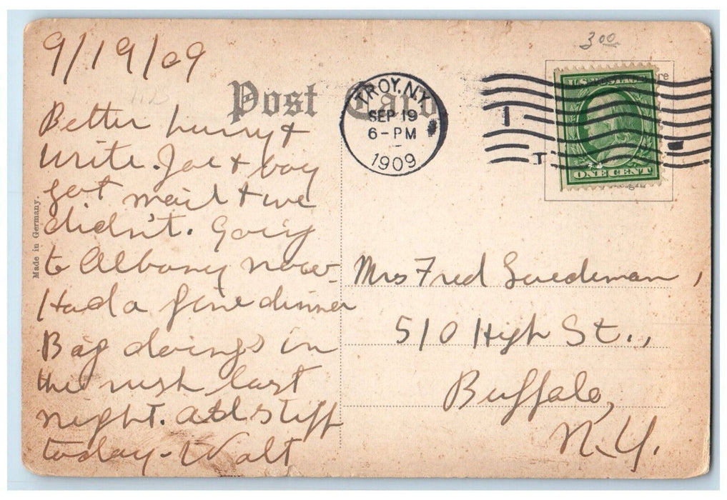 1909 Troy High School Building Scene Street Troy New York NY Antique Postcard