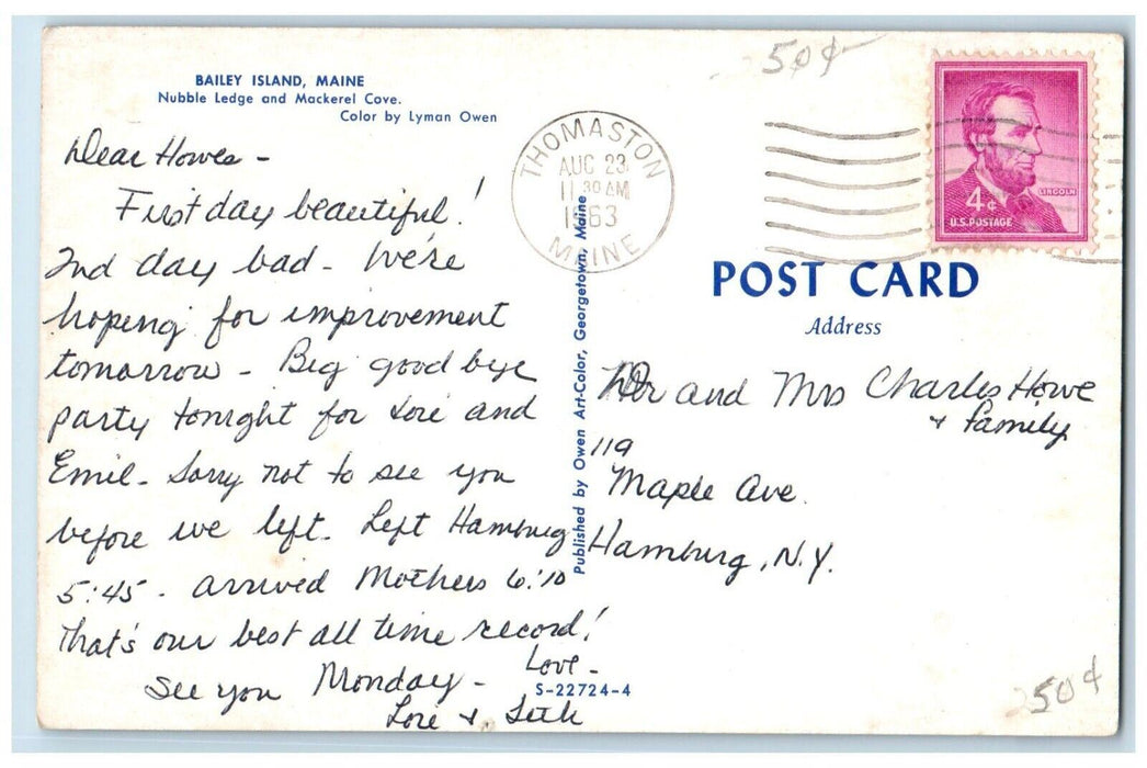 1963 Bailey Island Maine ME, Nubble Ledge And Mackerel Cove Vintage Postcard