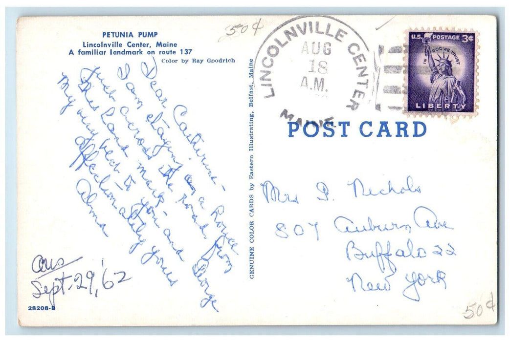 1962 View Of Petunia Pump Lincolnville Center Maine ME Posted Vintage Postcard