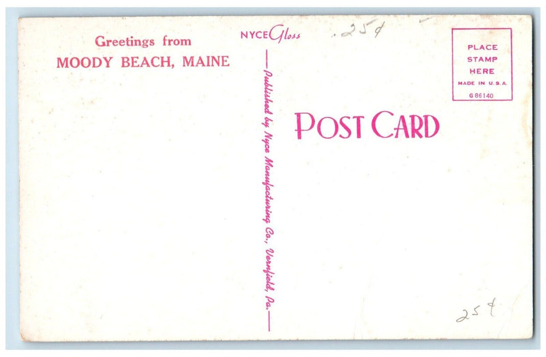 Greetings From Moody Beach Maine ME, Moonlight Sea View Vintage Postcard